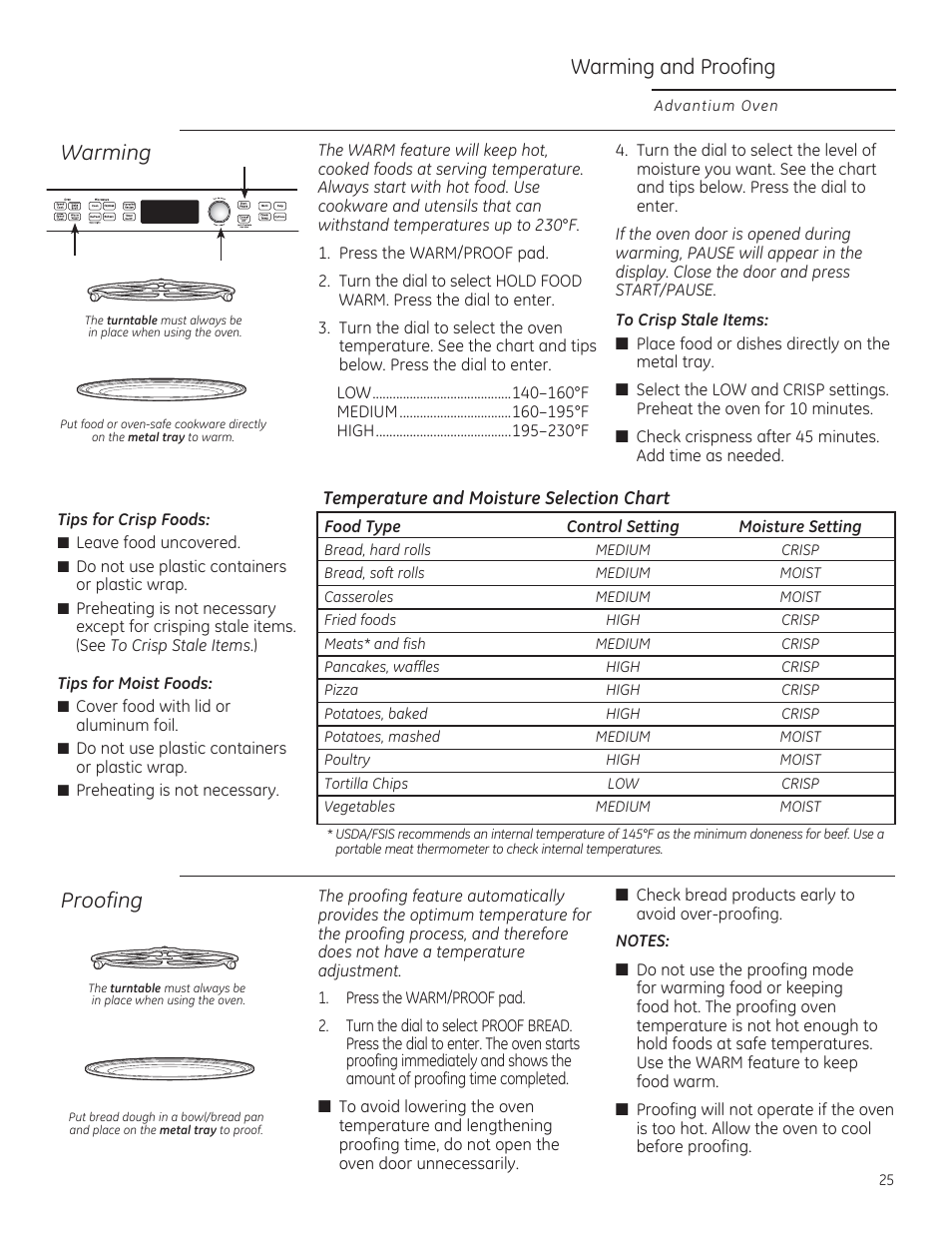 Warming and proofing, Warming, Proofing | GE PSB9240DFBB User Manual | Page 25 / 76