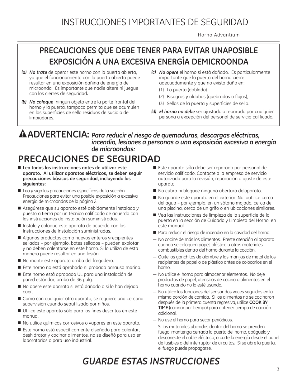 Guarde estas instrucciones | GE PSB9240DFBB User Manual | Page 3 / 76