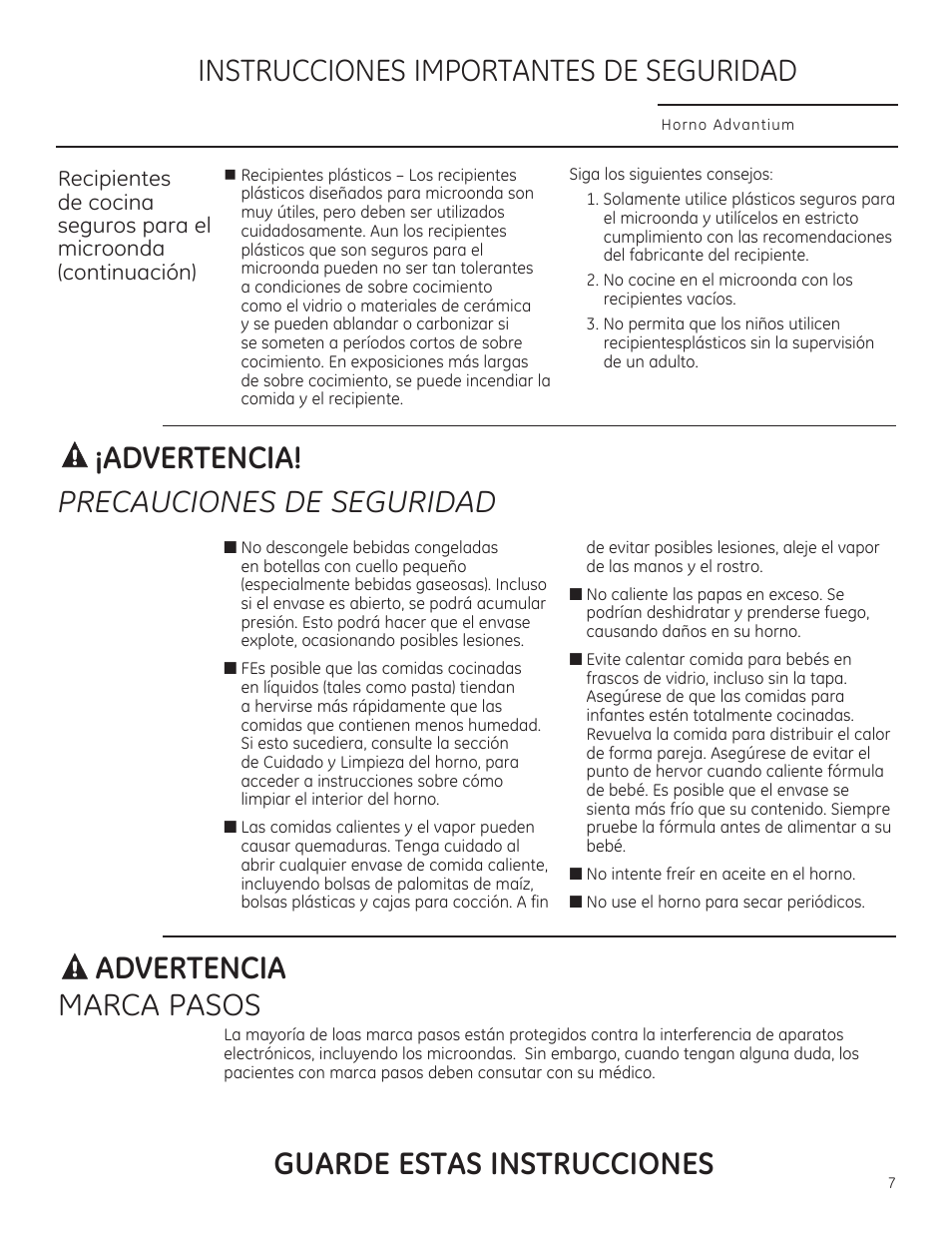 Guarde estas instrucciones, Precauciones de seguridad advertencia, Marca pasos | GE PSB9240DFBB User Manual | Page 47 / 76