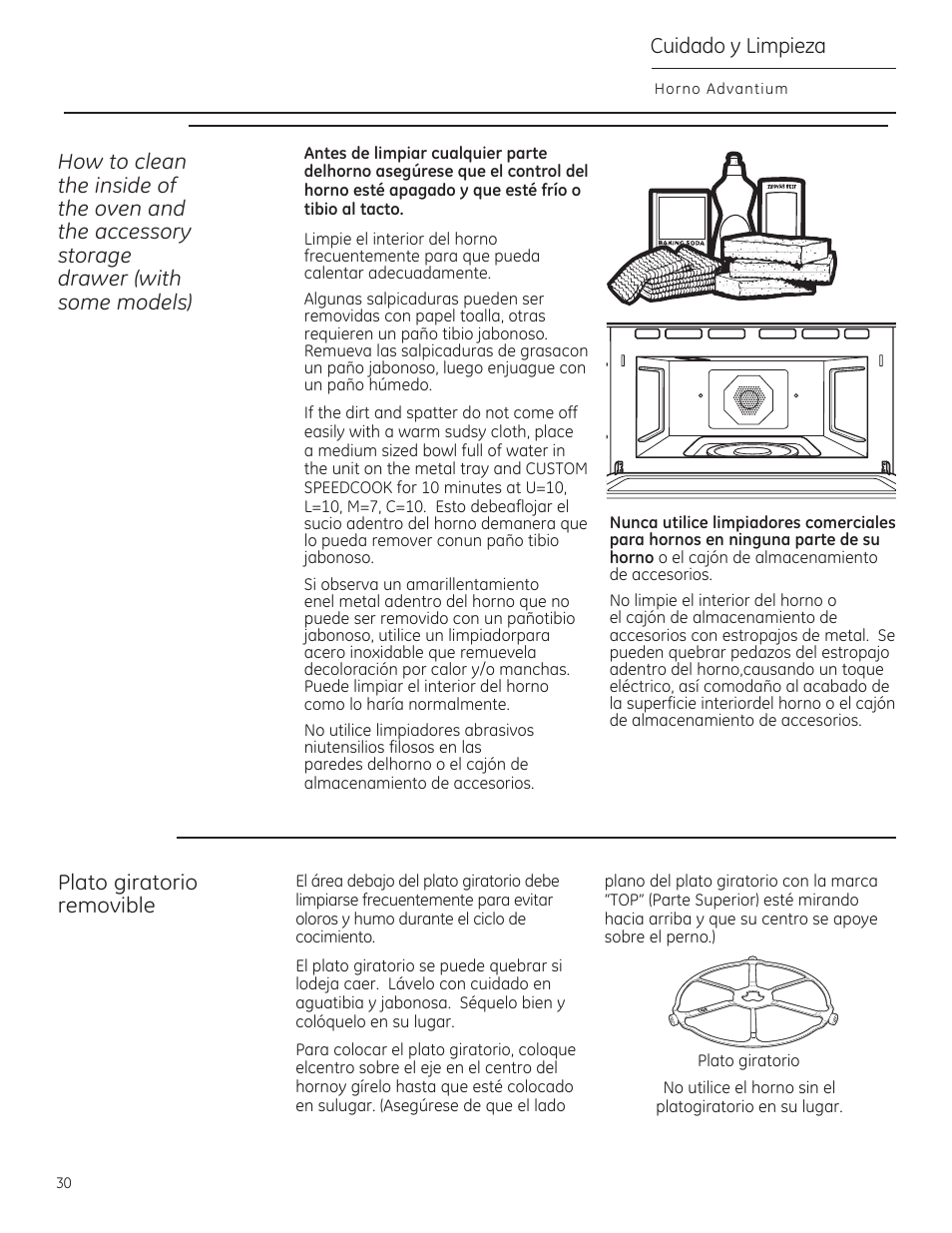 Cuidado y limpieza, Plato giratorio removible | GE PSB9240DFBB User Manual | Page 70 / 76