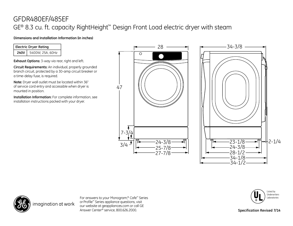 GE GFDR485EFMC User Manual | 4 pages