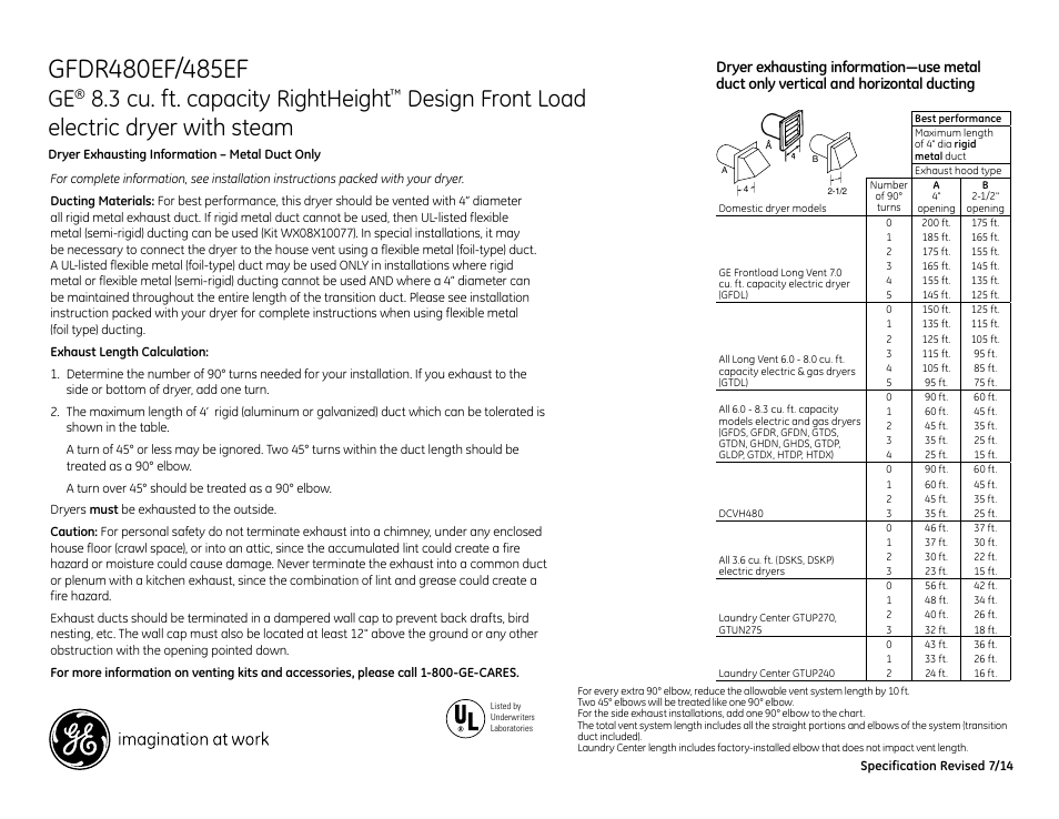 3 cu. ft. capacity rightheight, Design front load electric dryer with steam | GE GFDR485EFMC User Manual | Page 3 / 4