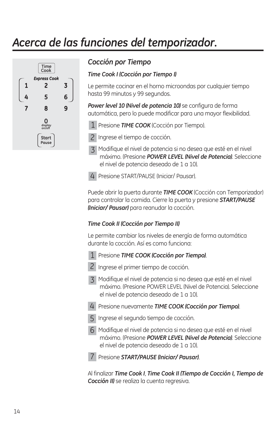 Cocción por tiempo, Time cook ii (cocción por tiempo ii), Acerca de las funciones del temporízador | GE JES1460DSBB User Manual | Page 50 / 72