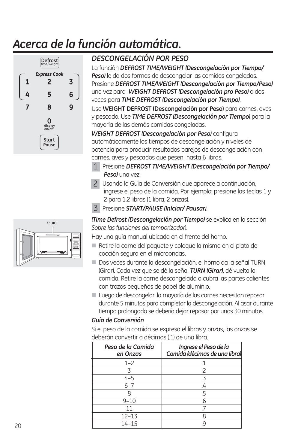 Descongelacion por peso, Acerca de la fundón automática | GE JES1460DSBB User Manual | Page 56 / 72