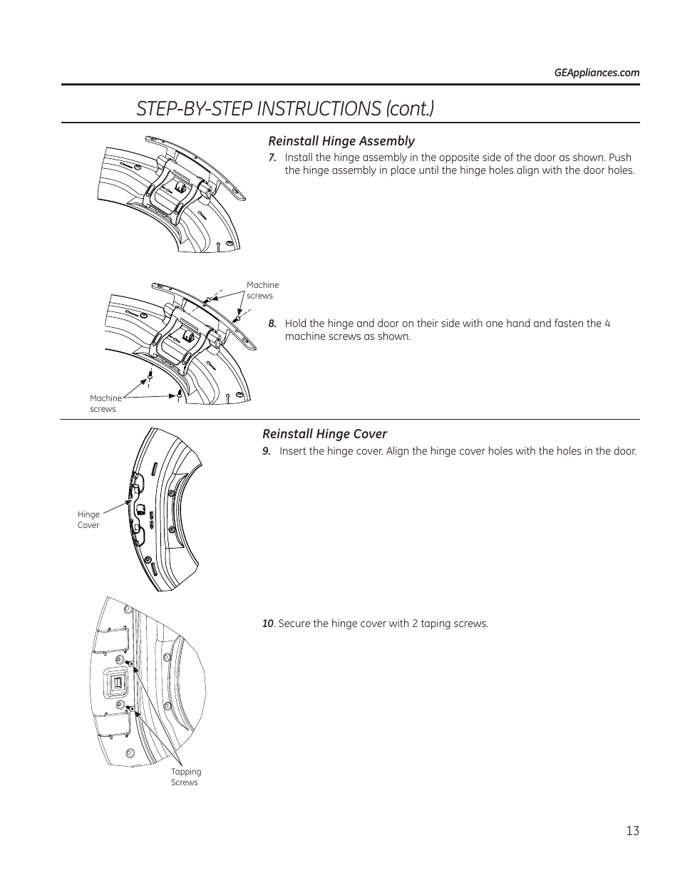 Step-by-step instructions (cont.) | GE GFDN120GDWW User Manual | Page 13 / 60