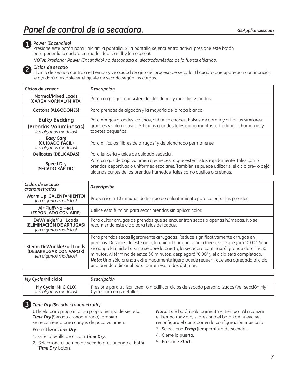 Panel de control de la secadora | GE GFDN120GDWW User Manual | Page 37 / 60