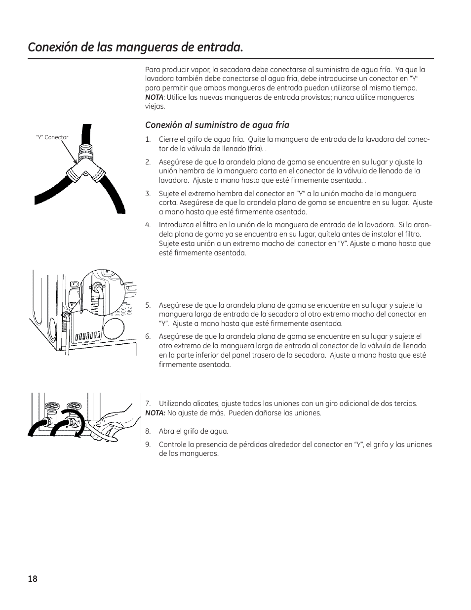 Conexión de las mangueras de entrada | GE GFDN120GDWW User Manual | Page 48 / 60