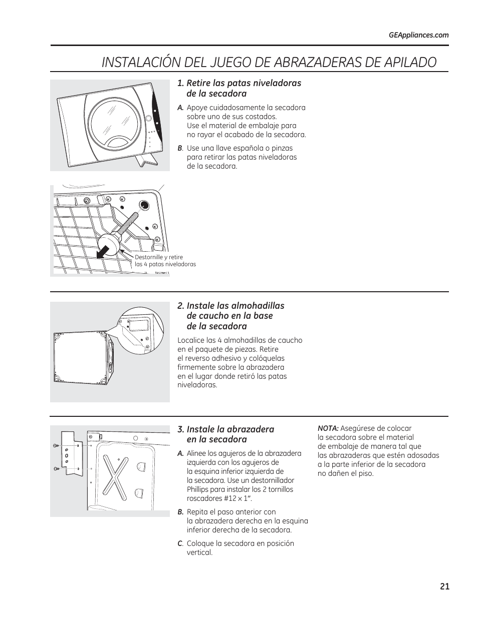 Instalación del juego de abrazaderas de apilado | GE GFDN120GDWW User Manual | Page 51 / 60