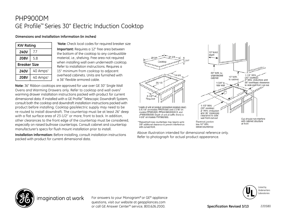 GE PHP900DMBB User Manual | 2 pages