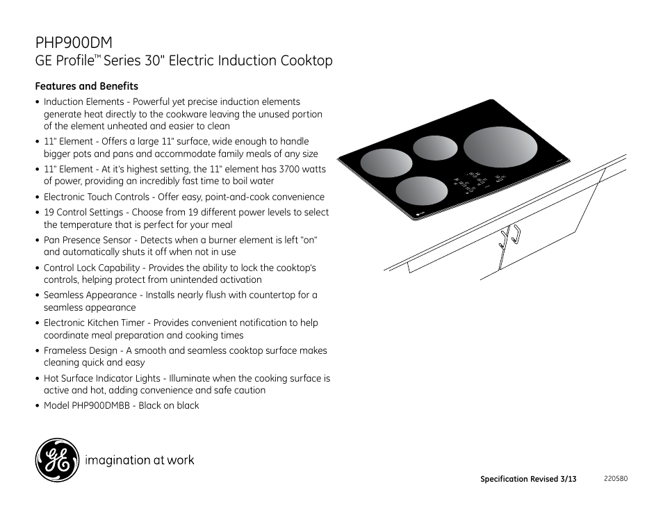 Ge profile, Series 30" electric induction cooktop | GE PHP900DMBB User Manual | Page 2 / 2