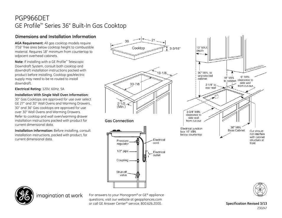 GE PGP966DETBB User Manual | 2 pages