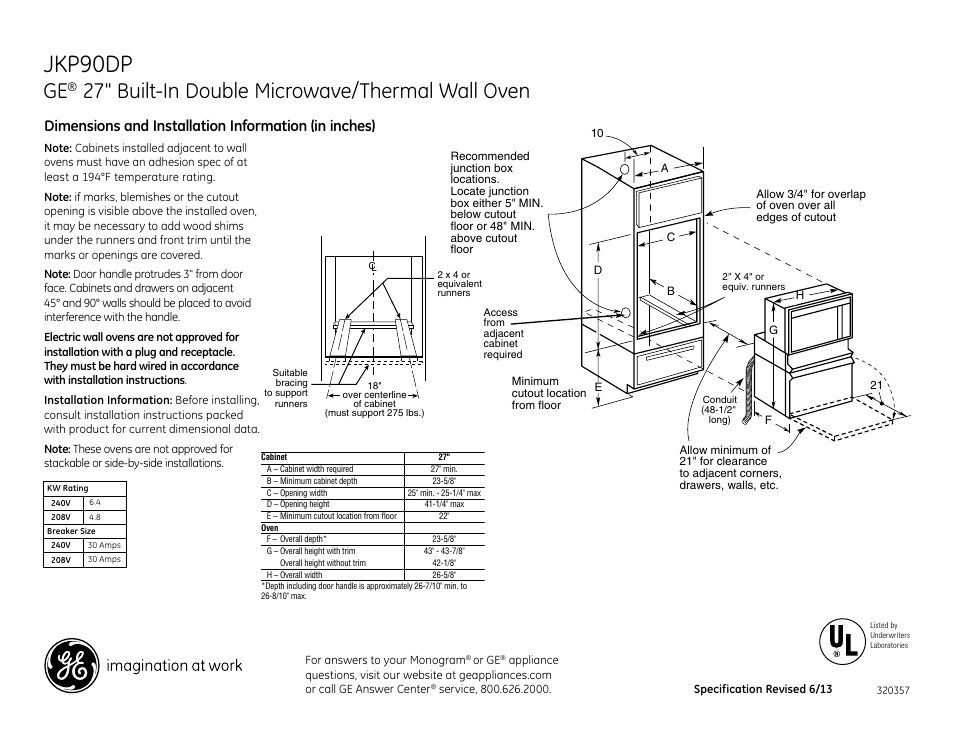 GE JKP90DPBB User Manual | 2 pages