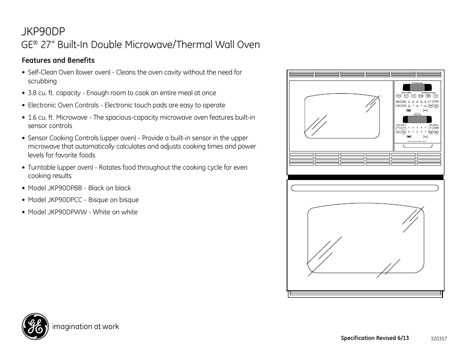 Jkp90cm/wm/bm, Jkp90dp, 27" built-in double microwave/thermal wall oven | GE JKP90DPBB User Manual | Page 2 / 2