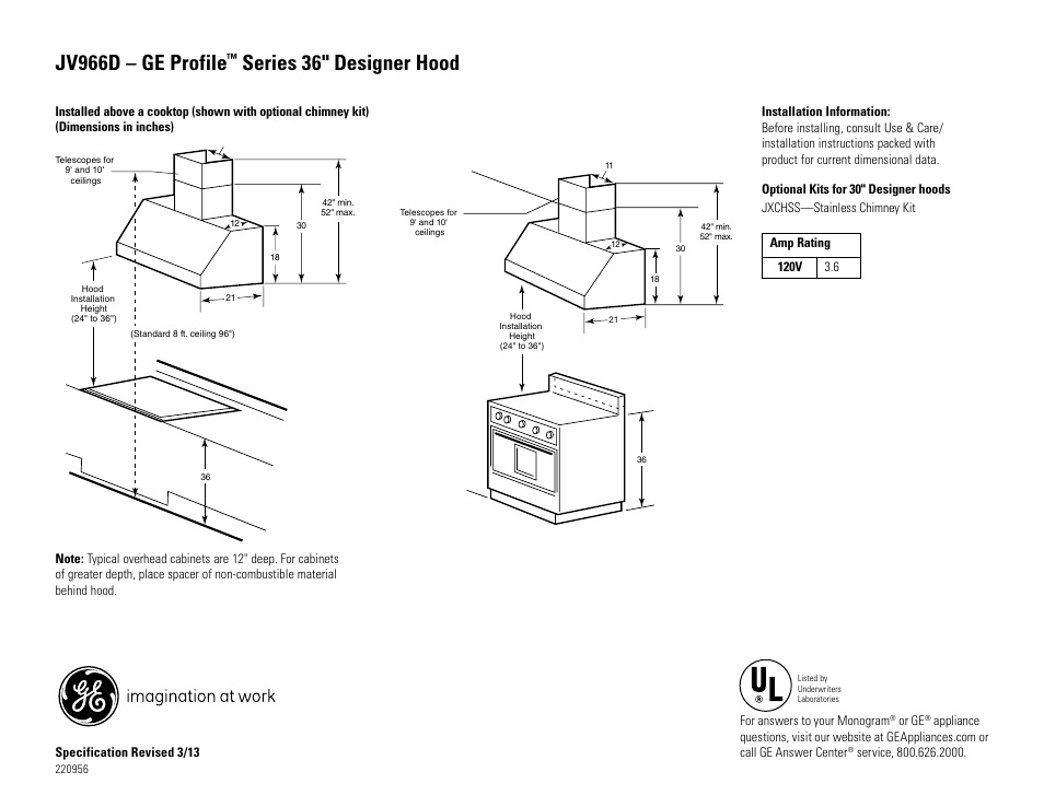 GE JV966DSS User Manual | 2 pages