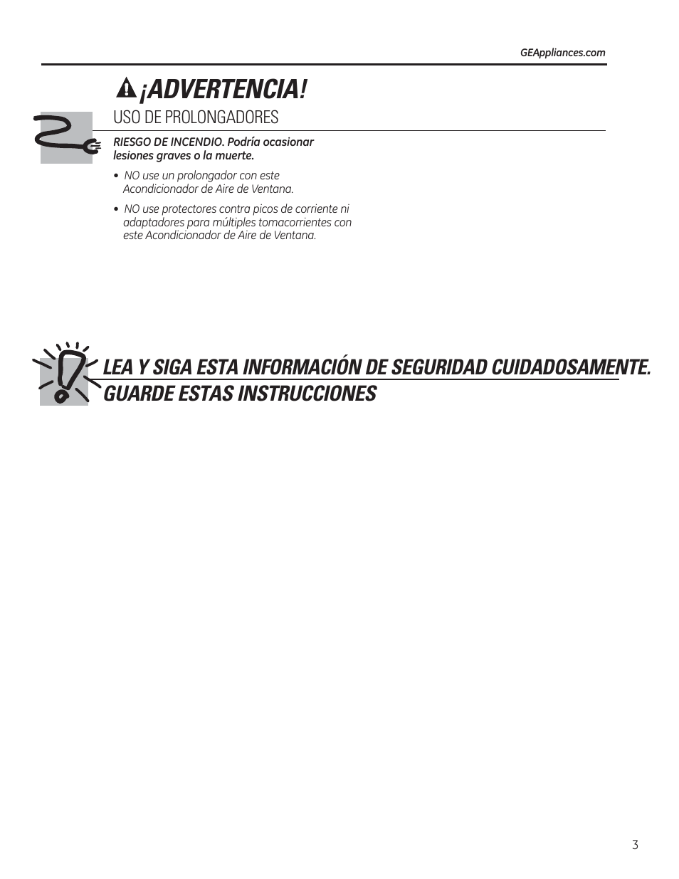 Advertencia | GE AHV05LR User Manual | Page 17 / 28