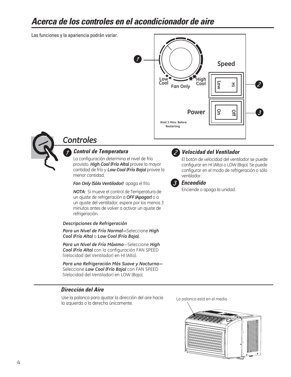 Controles, Speed, Power | GE AHV05LR User Manual | Page 18 / 28