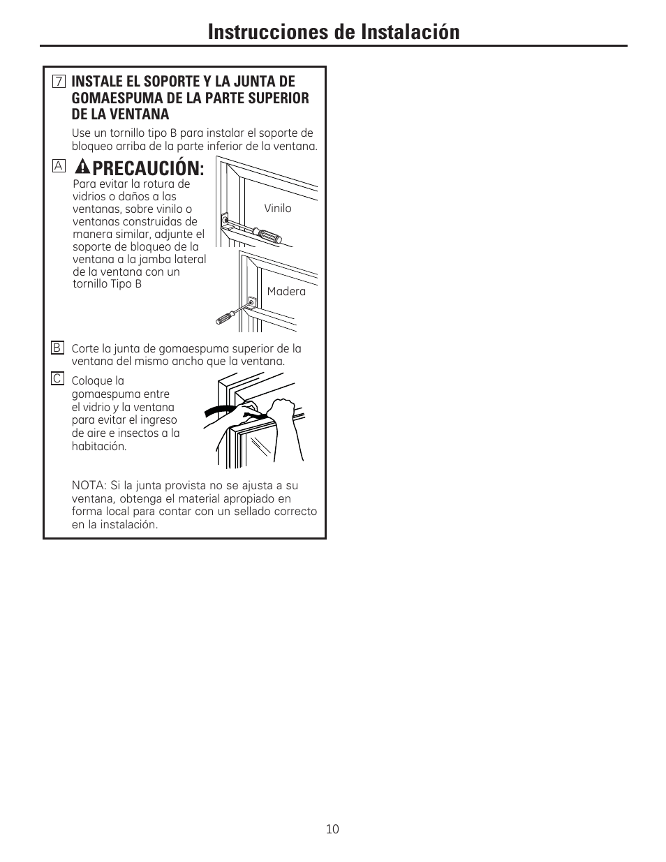 Instrucciones de instalación, Precaución | GE AHV05LR User Manual | Page 24 / 28