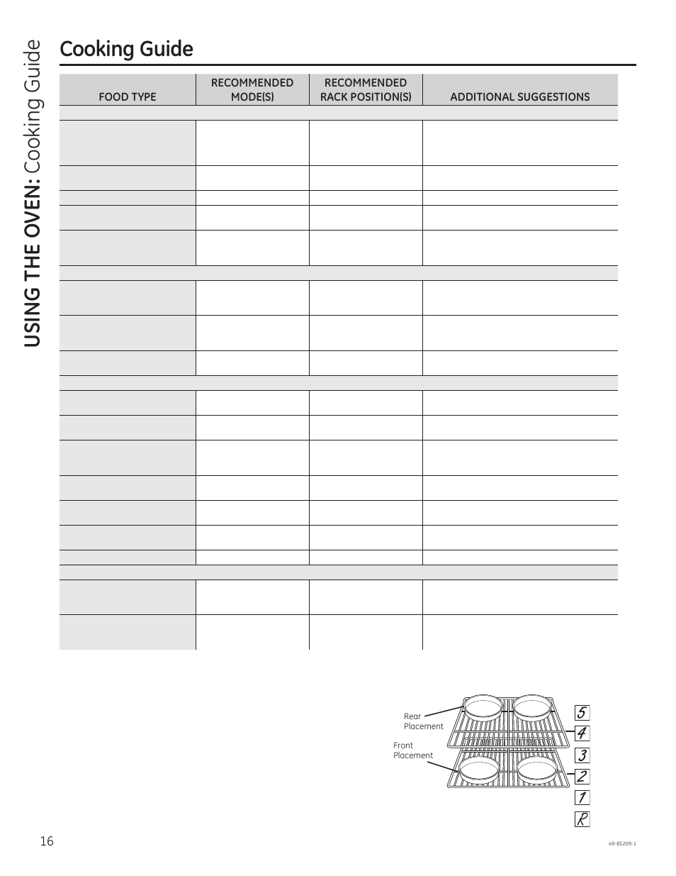 Using the o ven: cook ing guide cooking guide | GE JGBS10GEFSA User Manual | Page 16 / 24