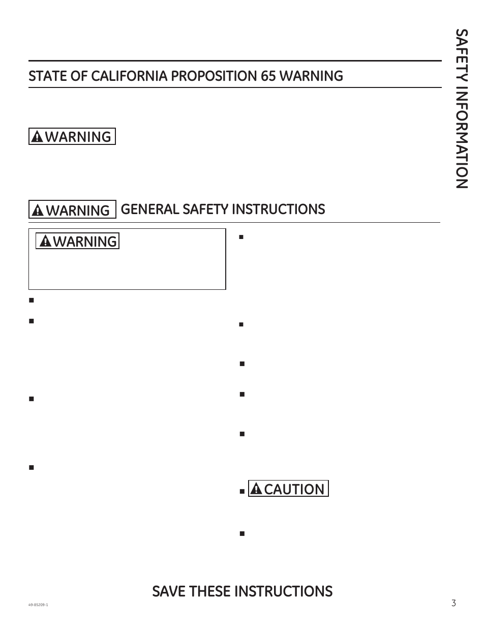 Safe ty informa tion, Save these instructions, Warning | Caution | GE JGBS10GEFSA User Manual | Page 3 / 24