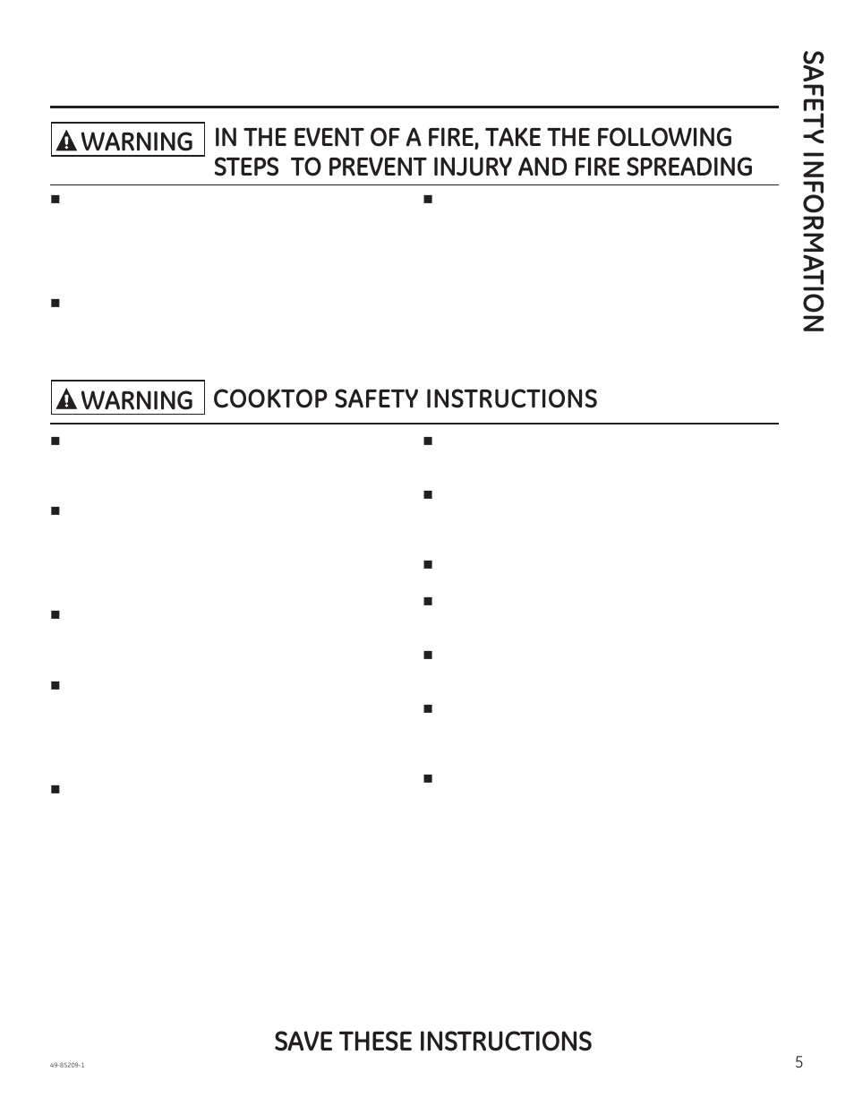 Safe ty informa tion, Save these instructions, Cooktop safety instructions warning warning | GE JGBS10GEFSA User Manual | Page 5 / 24