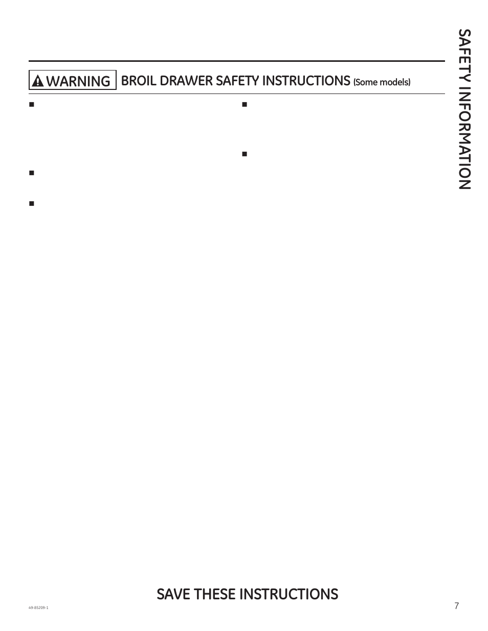 Safe ty informa tion, Save these instructions, Warning | Broil drawer safety instructions | GE JGBS10GEFSA User Manual | Page 7 / 24