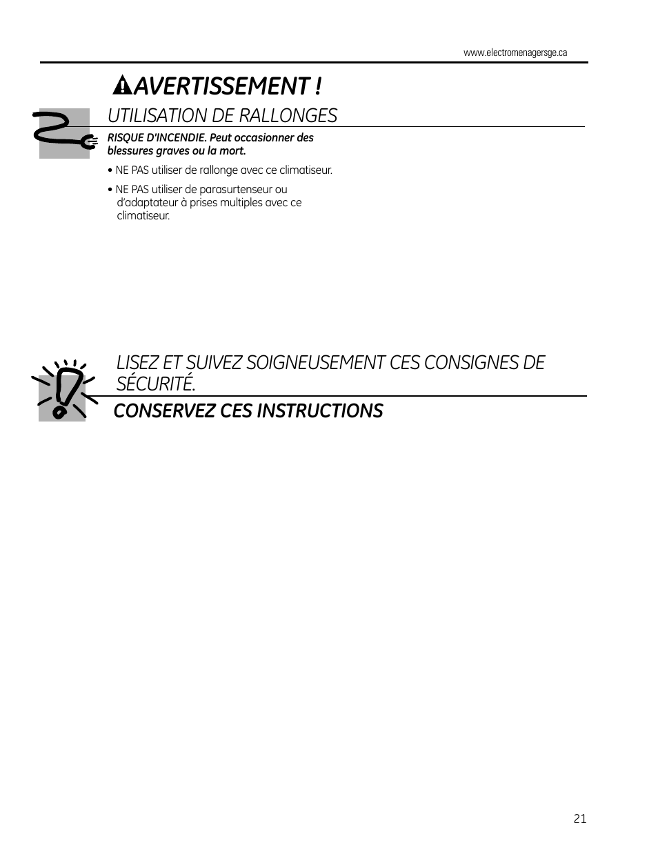 Avertissement | GE AEM25DP User Manual | Page 21 / 56