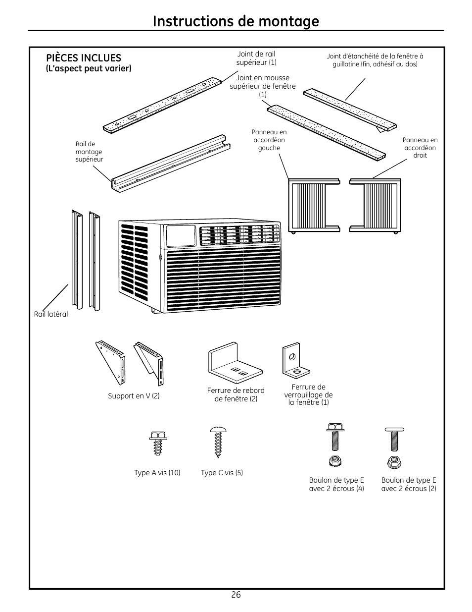 Instructions de montage, Pièces inclues | GE AEM25DP User Manual | Page 26 / 56