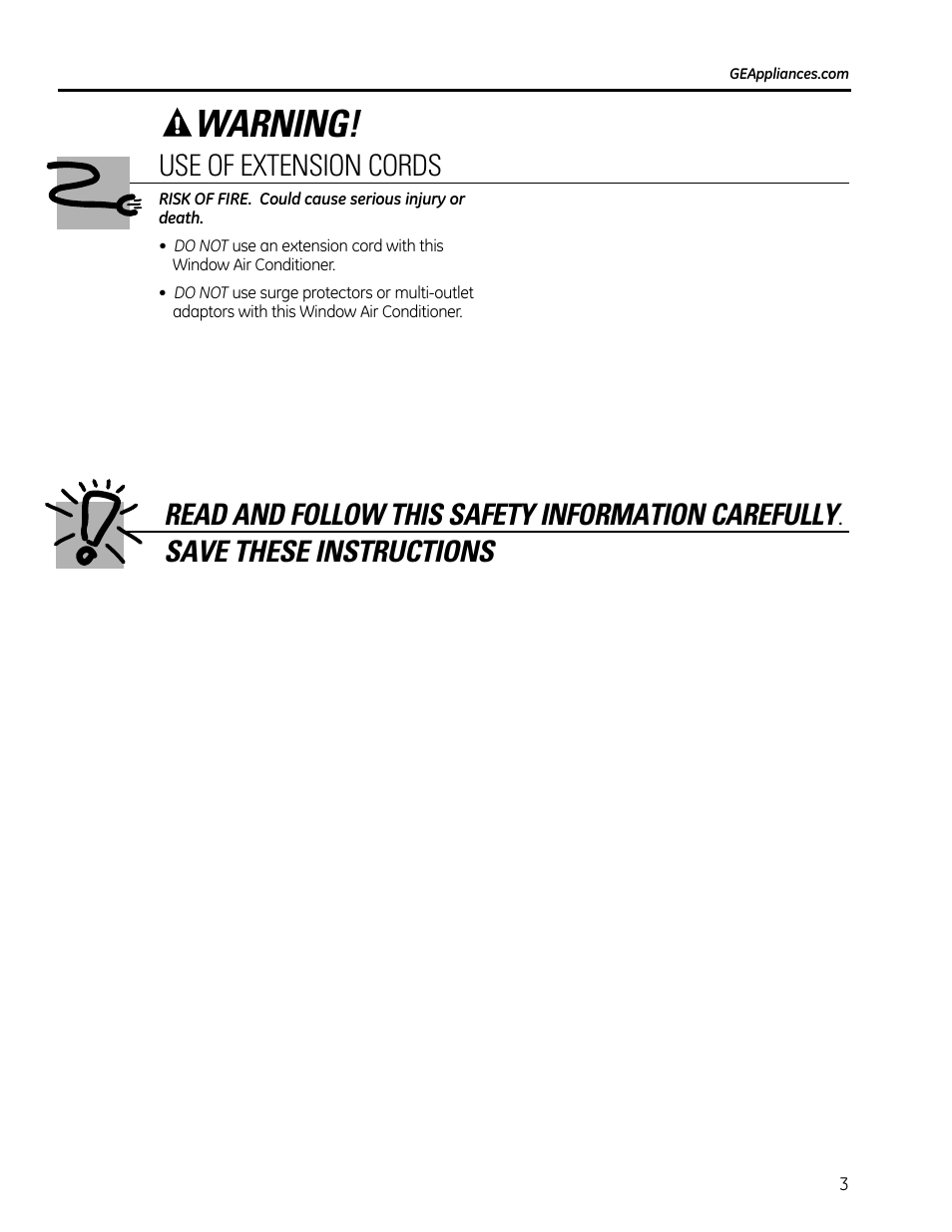 Warning | GE AEM25DP User Manual | Page 3 / 56