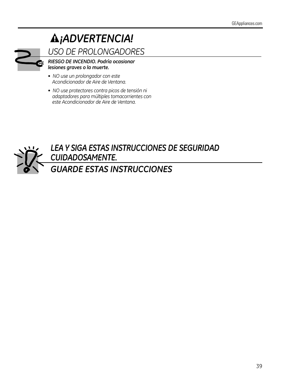 Advertencia | GE AEM25DP User Manual | Page 39 / 56