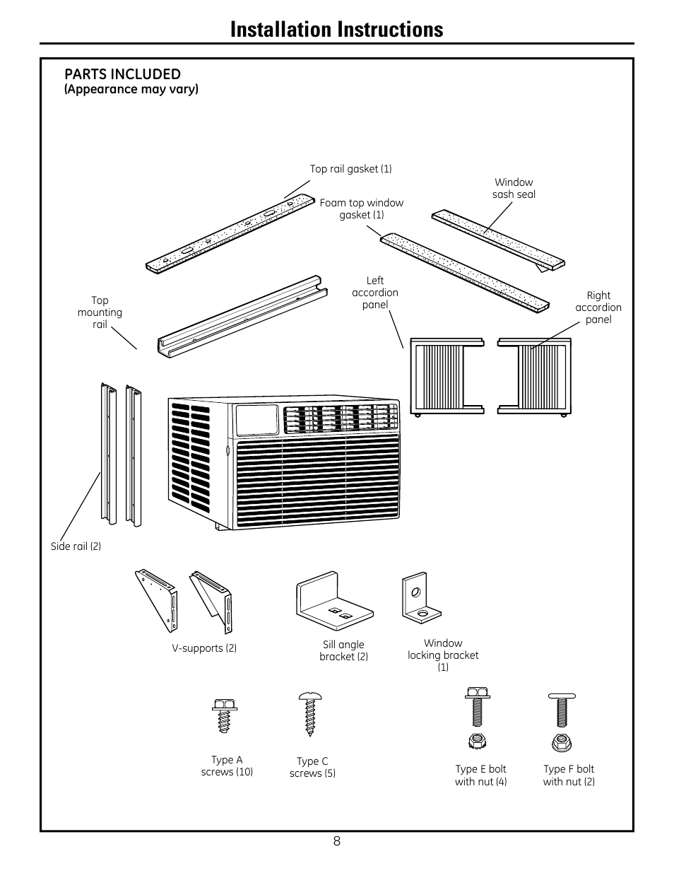 Installation instructions, Parts included | GE AEM25DP User Manual | Page 8 / 56