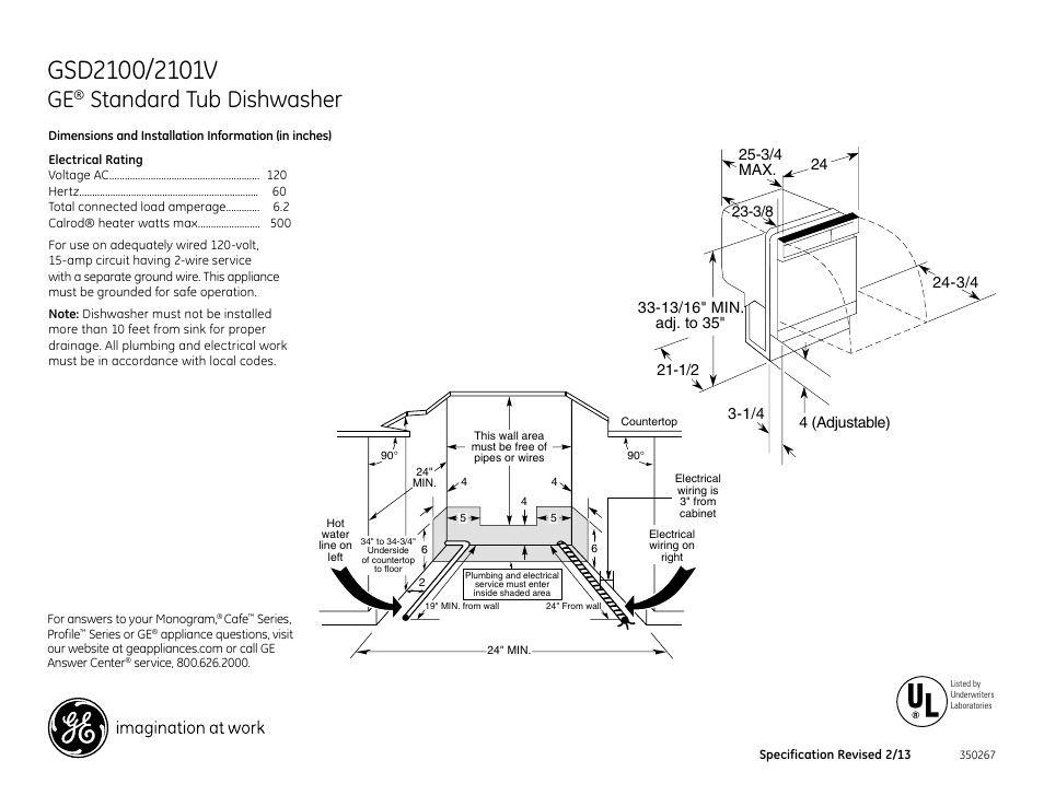 GE GSD2100VWW User Manual | 2 pages
