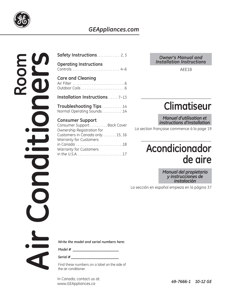 GE AEE18DR User Manual | 56 pages