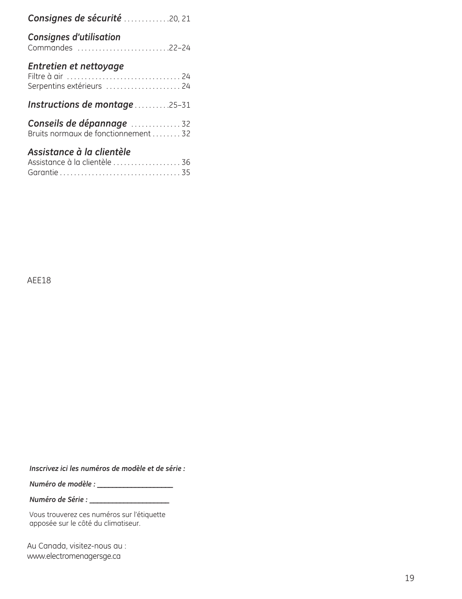 GE AEE18DR User Manual | Page 19 / 56