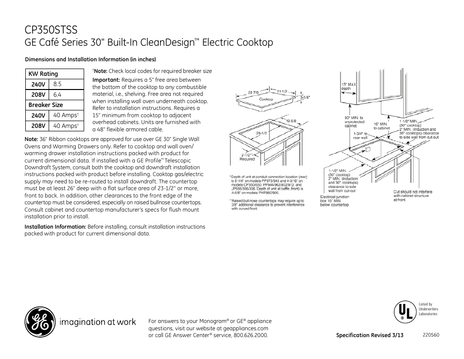 GE CP350STSS User Manual | 2 pages