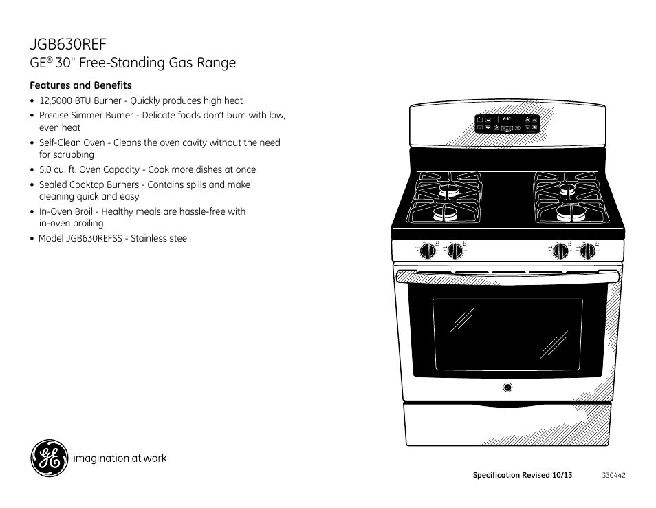 Jgb630ref, 30" free-standing gas range | GE JGB630REFSS User Manual | Page 2 / 2