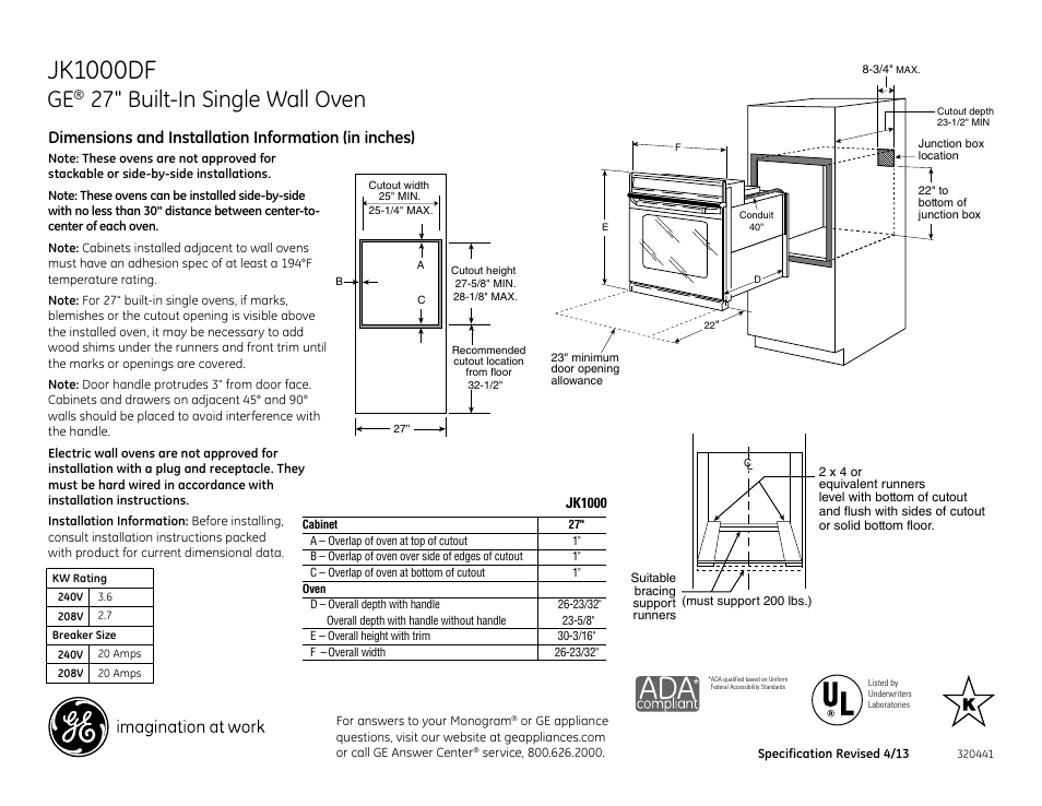 GE JK1000DFBB User Manual | 2 pages