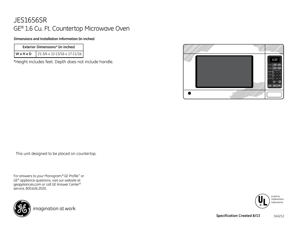 GE JES1656SRSS User Manual | 2 pages