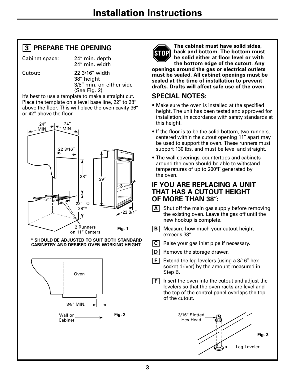 Prepare the opening, Installation instructions | GE JGRS06BEJBB User Manual | Page 3 / 16