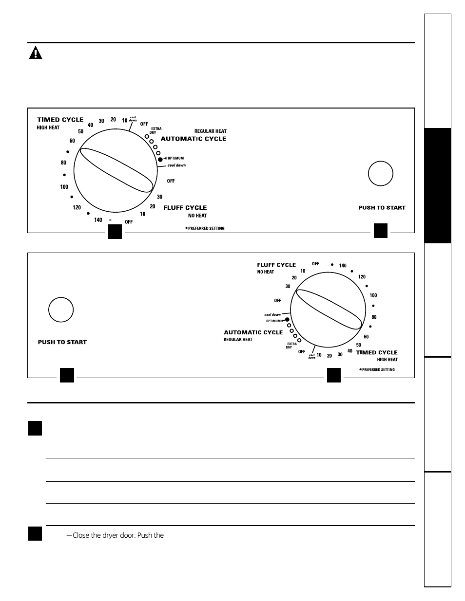 Warning, About the dryer control panel, About the control settings | GE DSKS333ECWW User Manual | Page 5 / 16