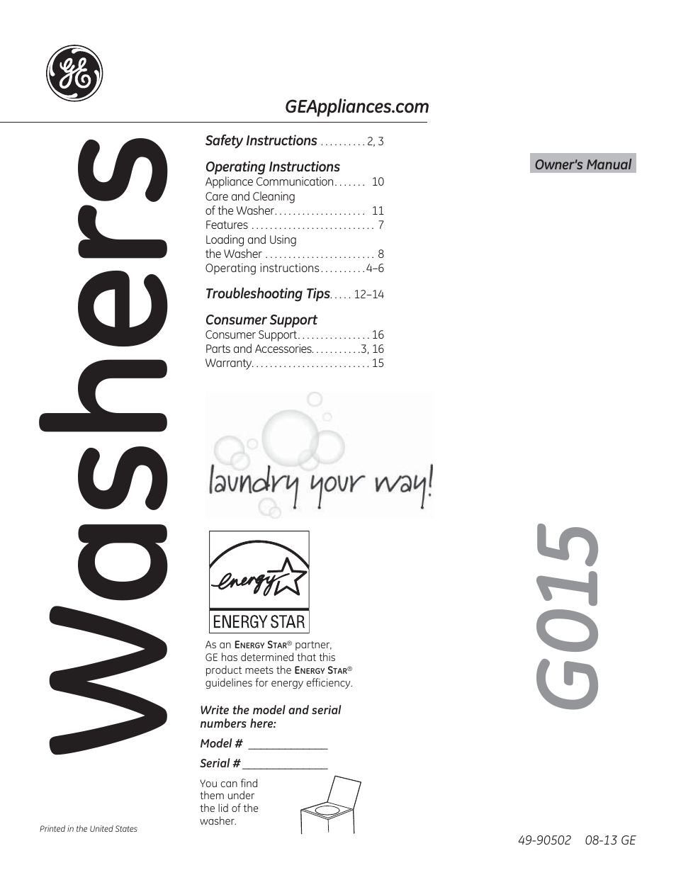 GE GTWS8355HMC User Manual | 32 pages
