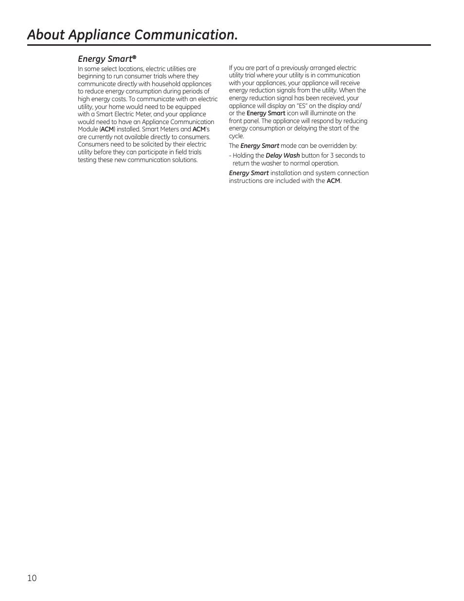 About appliance communication | GE GTWS8355HMC User Manual | Page 10 / 32
