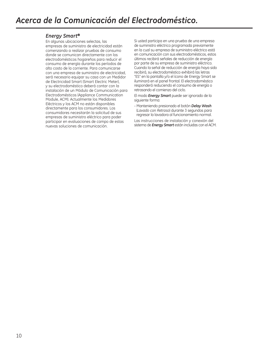 Acerca de la comunicación del electrodoméstico, Energy smart | GE GTWS8355HMC User Manual | Page 26 / 32