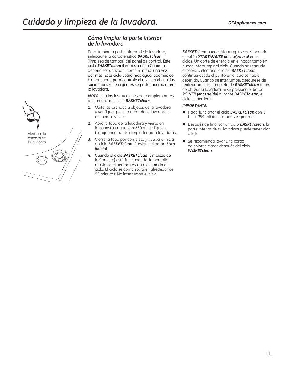 Cuidado y limpieza de la lavadora | GE GTWS8355HMC User Manual | Page 27 / 32