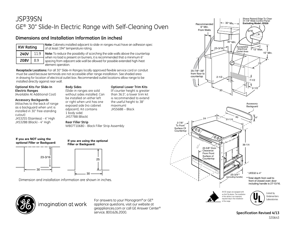 GE JSP39SNSS User Manual | 2 pages