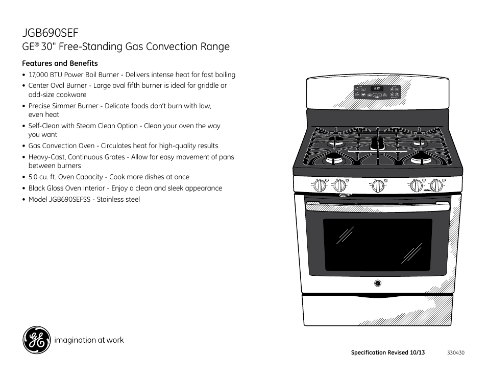 Jgb690sef, 30" free-standing gas convection range | GE JGB690SEFSS User Manual | Page 2 / 2