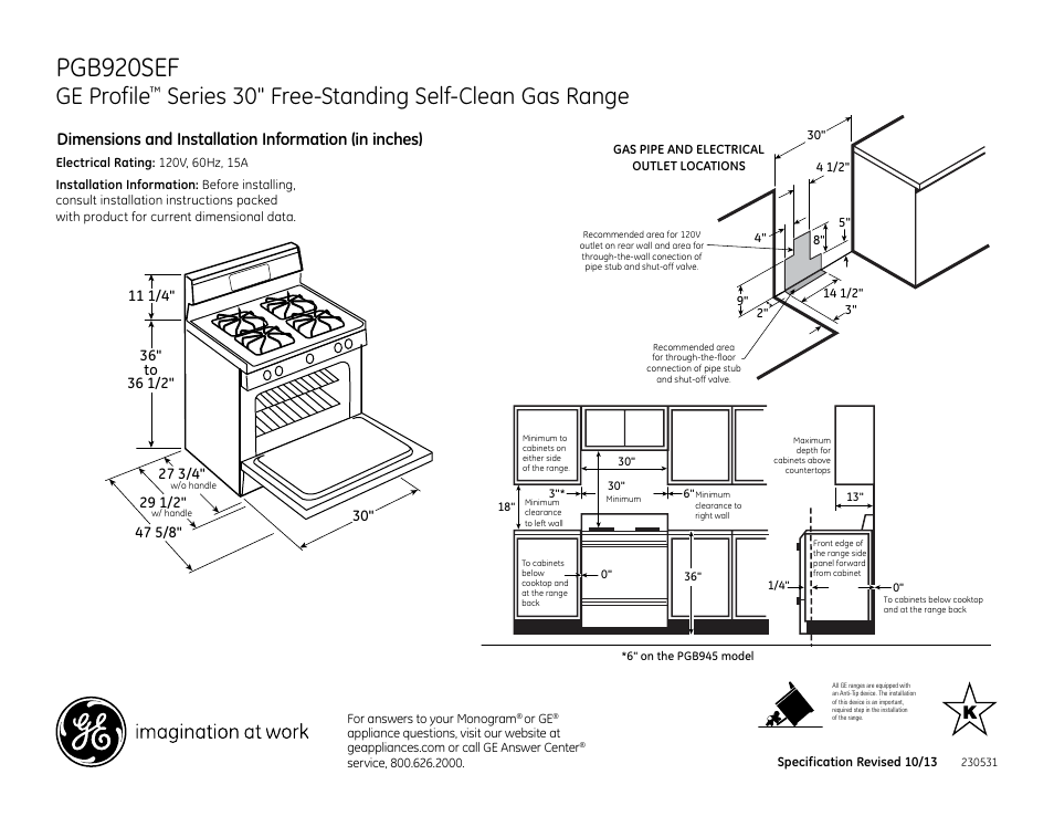 GE PGB920SEFSS User Manual | 2 pages