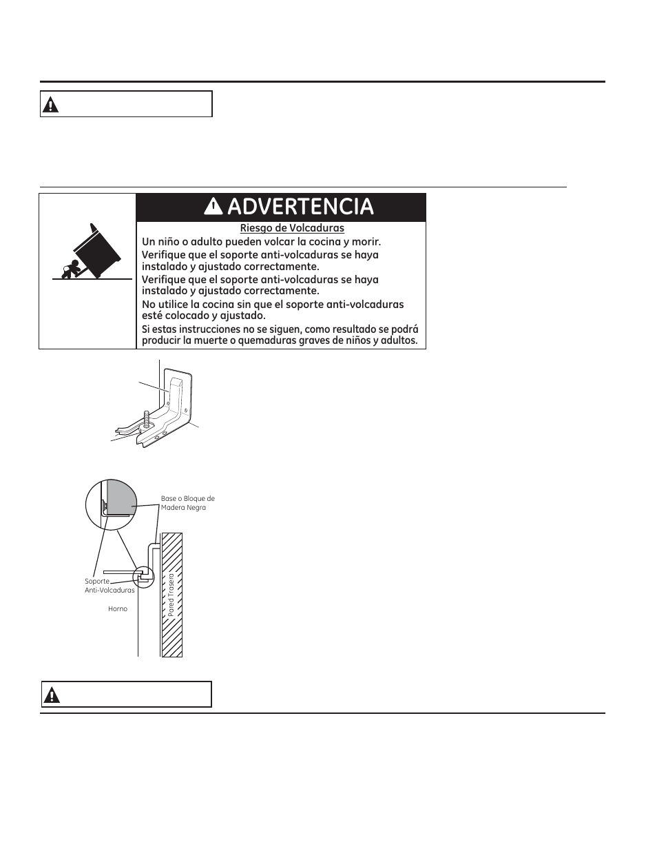 Notificación importante de seguridad, Advertencia, Advertencia dispositivo anti-volcaduras | GE JB850EFES User Manual | Page 46 / 88