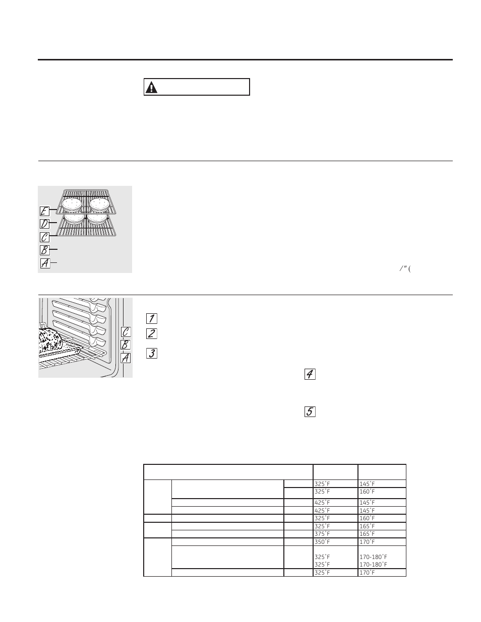 Precaución, Cómo configurar el horno para horneado o rostizado, Precalentamiento y colocación de recipiente | 13 guía para dorar, Papel de aluminio y cobertores del horno | GE JB850EFES User Manual | Page 57 / 88