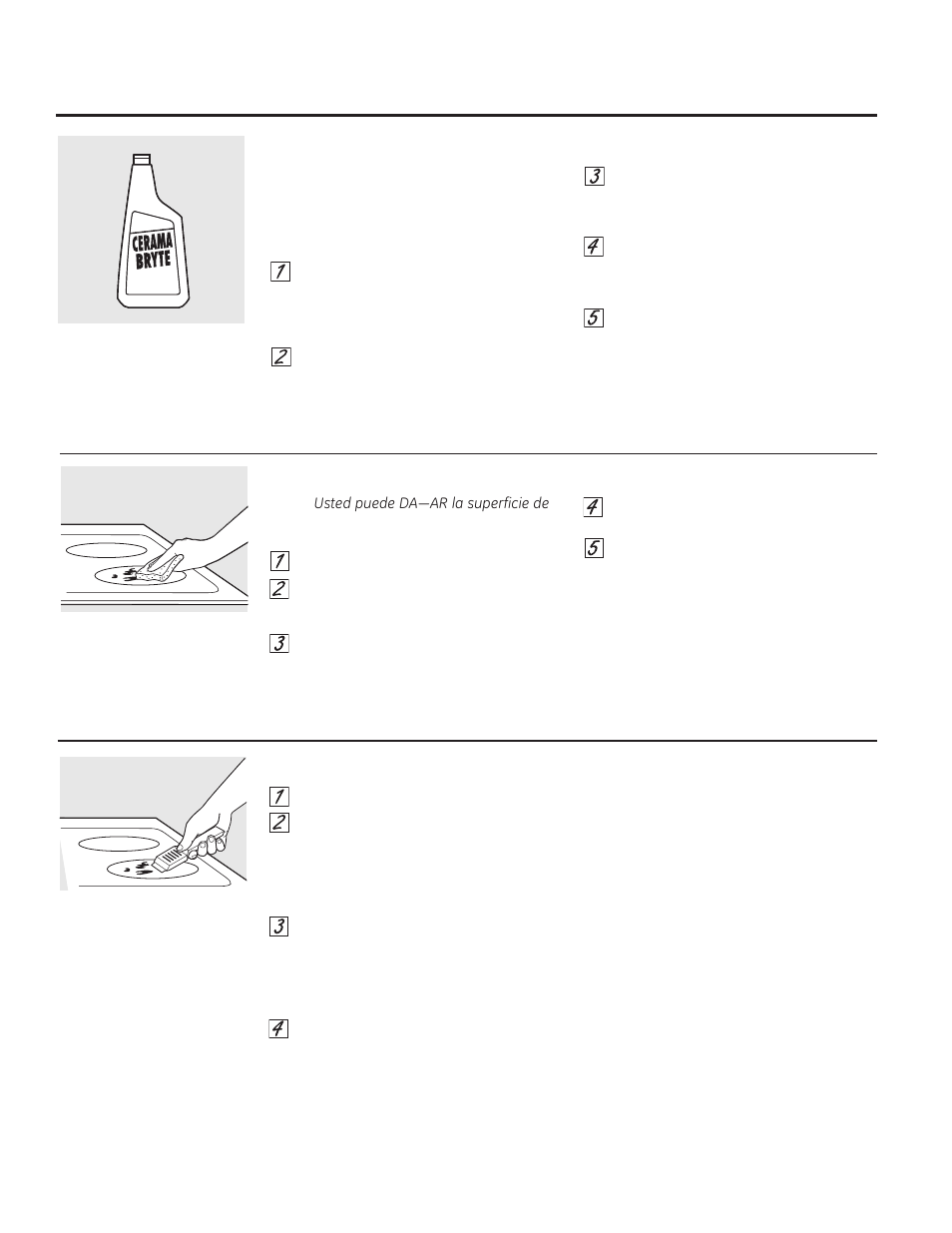 Cómo limpiar la estufa de vidrio, Residuos pegados, Residuos pegados rebeldes | Limpieza normal de uso diario, En algunos modelos) 34 | GE JB850EFES User Manual | Page 78 / 88