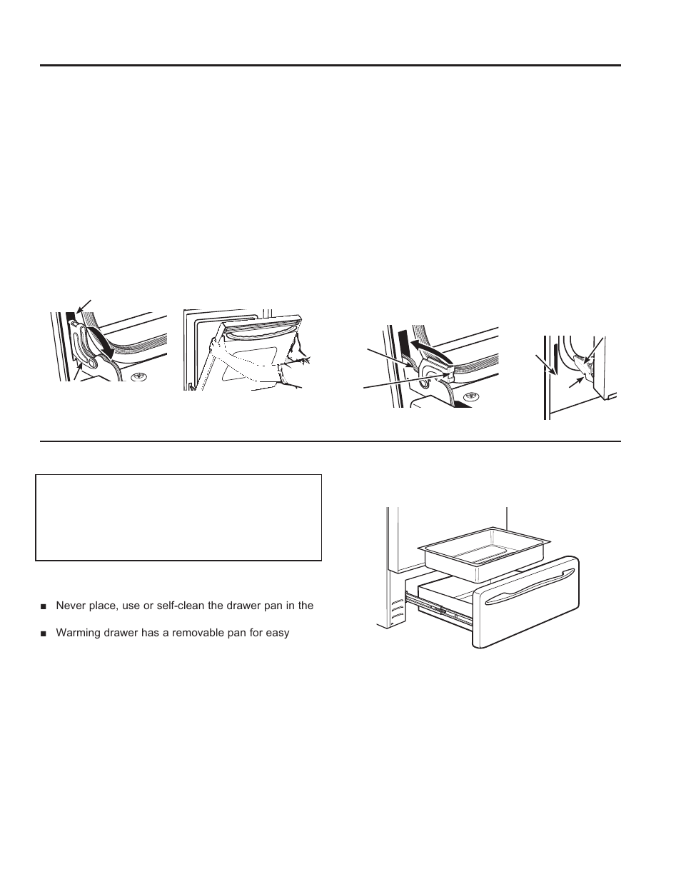 Care and cle aning: maintenance, Maintenance (cont.), Lift-off oven door | Removable warming drawer pan | GE PHS920SFSS User Manual | Page 25 / 56